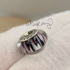 EUC Limited Edition Pandora 791087 Sterling Purple/White Zebra Print Murano Bead